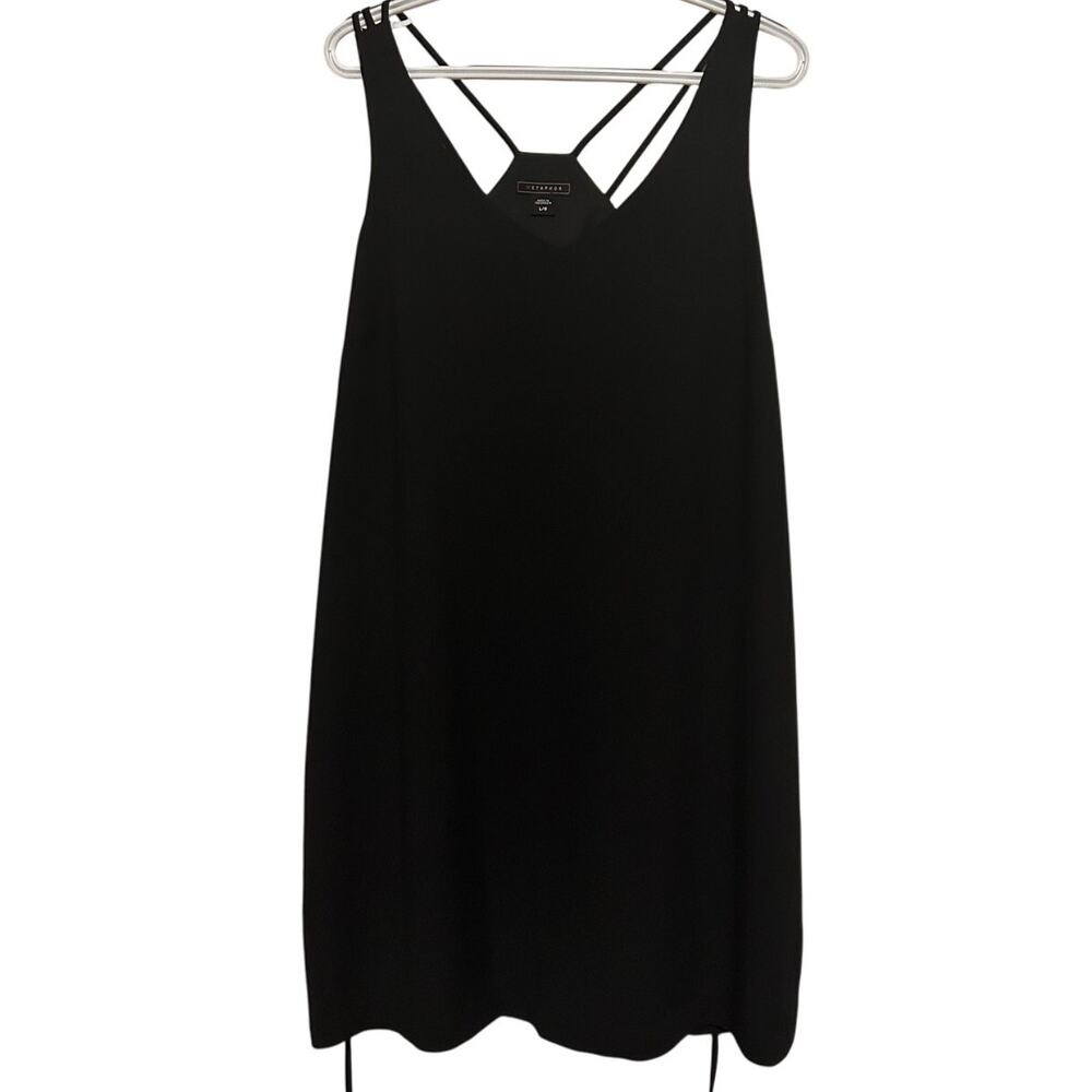 Metaphor Women's Black Sleeveless Spaghetti Strap Back Dress Ties in Back Size L